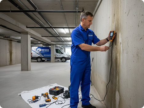 Specialist aan het werk in een kelder